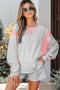 Contrast Paneled Print Raw Hem Pullover Short Sets