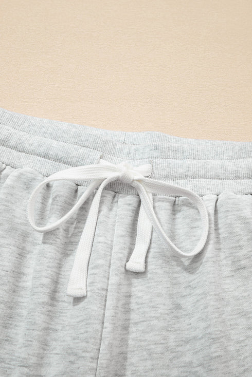 Contrast Paneled Print Raw Hem Pullover Short Sets