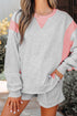 Contrast Paneled Print Raw Hem Pullover Short Sets