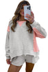 Contrast Paneled Print Raw Hem Pullover Short Sets