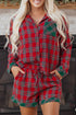 Contrast Patch Plaid Long Sleeve And Short Pajama Set