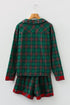 Contrast Patch Plaid Long Sleeve And Short Pajama Set