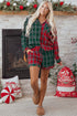 Contrast Patch Plaid Long Sleeve And Short Pajama Set