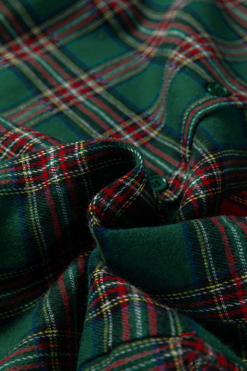 Contrast Patch Plaid Long Sleeve And Short Pajama Set