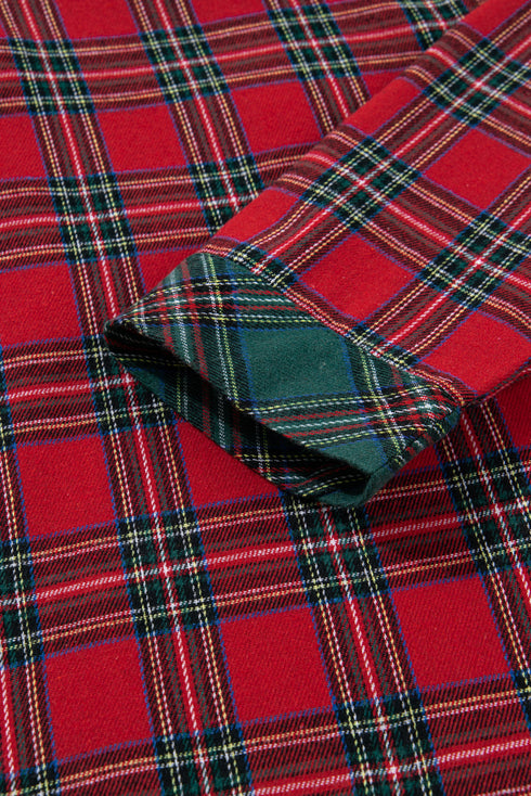 Contrast Patch Plaid Long Sleeve And Short Pajama Set