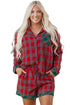 Contrast Patch Plaid Long Sleeve And Short Pajama Set