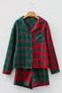 Contrast Patch Plaid Long Sleeve And Short Pajama Set