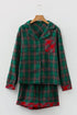 Contrast Patch Plaid Long Sleeve And Short Pajama Set