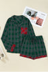 Contrast Patch Plaid Long Sleeve And Short Pajama Set