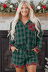 Contrast Patch Plaid Long Sleeve And Short Pajama Set