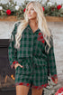 Contrast Patch Plaid Long Sleeve And Short Pajama Set