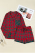Contrast Patch Plaid Long Sleeve And Short Pajama Set