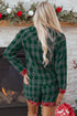 Contrast Patch Plaid Long Sleeve And Short Pajama Set