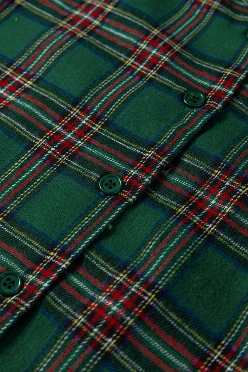 Contrast Patch Plaid Long Sleeve And Short Pajama Set