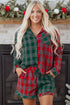 Contrast Patch Plaid Long Sleeve And Short Pajama Set
