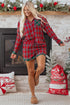 Contrast Patch Plaid Long Sleeve And Short Pajama Set