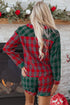 Contrast Patch Plaid Long Sleeve And Short Pajama Set