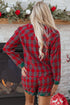 Contrast Patch Plaid Long Sleeve And Short Pajama Set
