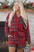 Contrast Patch Plaid Long Sleeve And Short Pajama Set