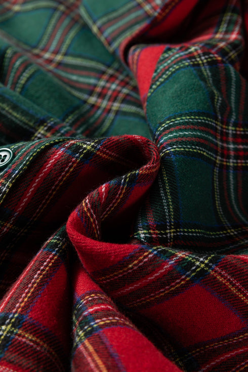 Contrast Patch Plaid Long Sleeve And Short Pajama Set