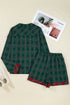 Contrast Patch Plaid Long Sleeve And Short Pajama Set