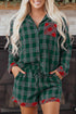 Contrast Patch Plaid Long Sleeve And Short Pajama Set