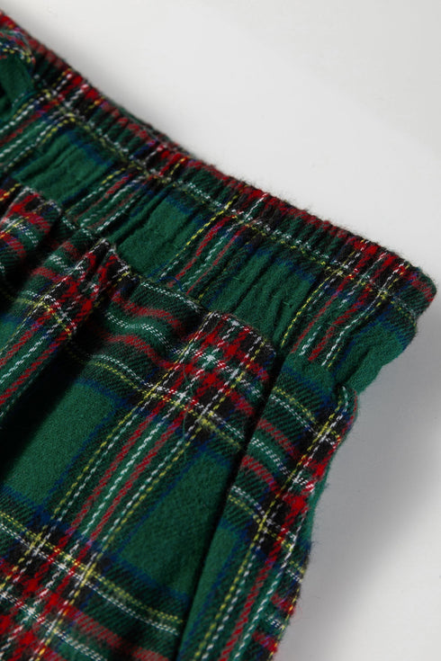 Contrast Patch Plaid Long Sleeve And Short Pajama Set