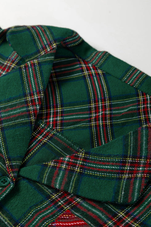 Contrast Patch Plaid Long Sleeve And Short Pajama Set