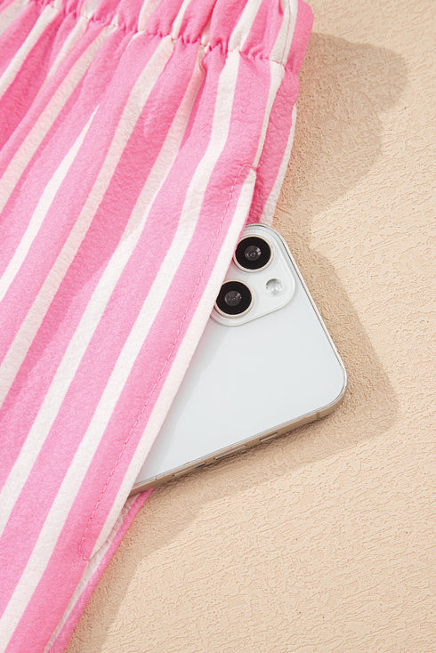 Contrast Peter Pan Collar Button Front Stripe Drop Shoulder Two Piece Sleepwear