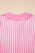 Contrast Peter Pan Collar Button Front Stripe Drop Shoulder Two Piece Sleepwear