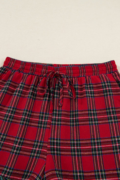 Contrast Plaid Patchwork Long Sleeve Button Front Pajama Set