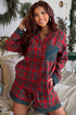 Contrast Plaid Patchwork Long Sleeve Button Front Pajama Set