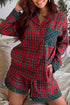 Contrast Plaid Patchwork Long Sleeve Button Front Pajama Set