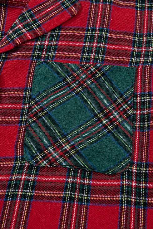 Contrast Plaid Patchwork Long Sleeve Button Front Pajama Set