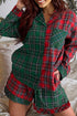 Contrast Plaid Patchwork Long Sleeve Button Front Pajama Set