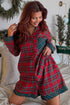 Contrast Plaid Patchwork Long Sleeve Button Front Pajama Set