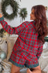 Contrast Plaid Patchwork Long Sleeve Button Front Pajama Set