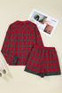 Contrast Plaid Patchwork Long Sleeve Button Front Pajama Set