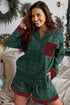 Contrast Plaid Patchwork Long Sleeve Button Front Pajama Set