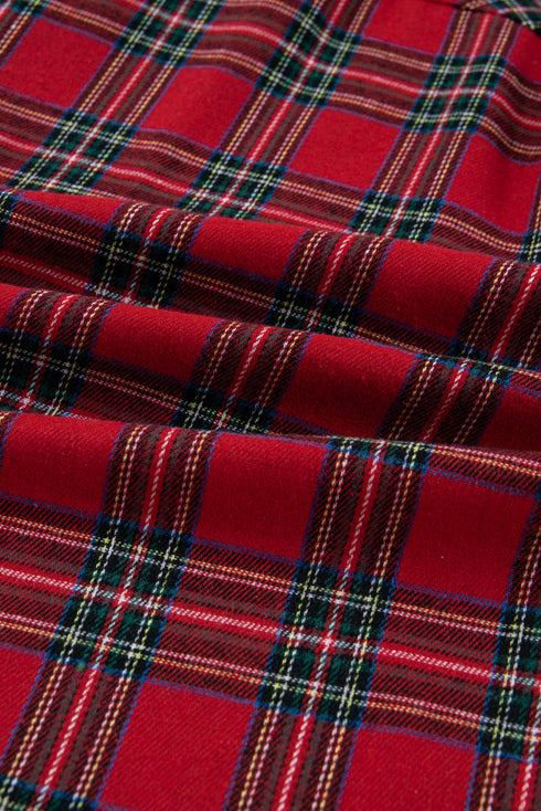 Contrast Plaid Patchwork Long Sleeve Button Front Pajama Set