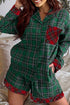 Contrast Plaid Patchwork Long Sleeve Button Front Pajama Set
