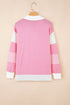 Contrast Polo Collar Split V Colorblock Knit Sweater