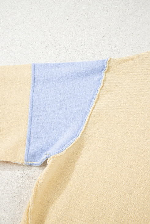 Contrast Polo Collar Split V Colorblock Knit Sweater