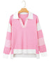 Contrast Polo Collar Split V Colorblock Knit Sweater
