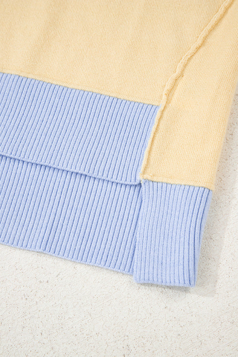 Contrast Polo Collar Split V Colorblock Knit Sweater