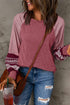 Contrast Striped Raglan Lace Trim Drop Shoulder Top