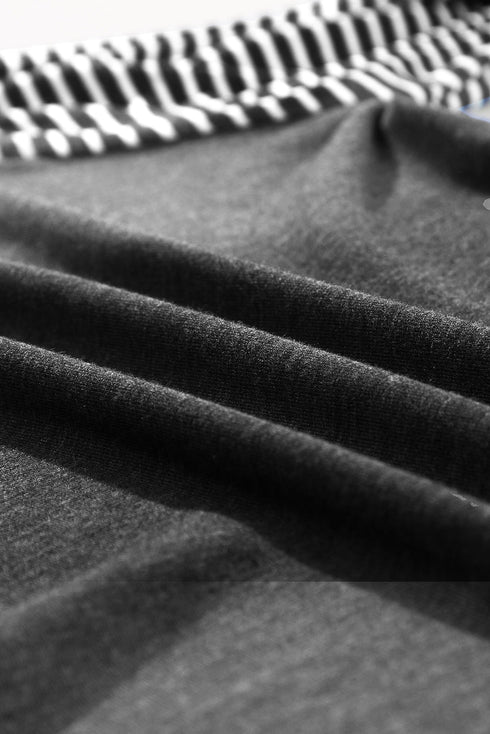 Contrast Striped Raglan Lace Trim Drop Shoulder Top