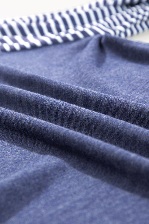 Contrast Striped Raglan Lace Trim Drop Shoulder Top