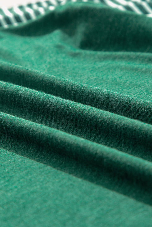 Contrast Striped Raglan Lace Trim Drop Shoulder Top