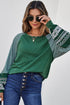 Contrast Striped Raglan Lace Trim Drop Shoulder Top
